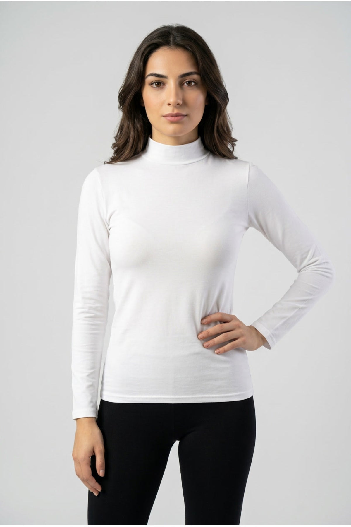 2'li Paket Kadın Pamuklu Dik Yaka Uzun Kollu Esnek Basic Body Bluz - İkili Set Yarım Boğazlı Günlük T-Shirt