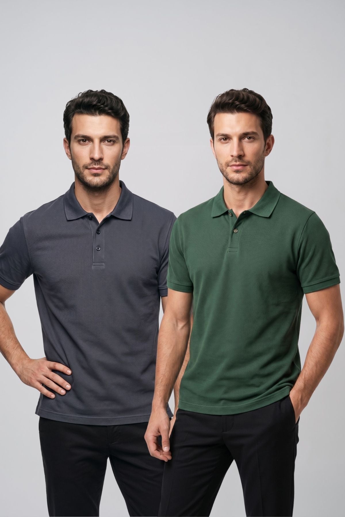 2'li Set Erkek Günlük Şık Polo Yaka Kısa Kollu Düğme Detaylı Rahat Kalıp Basic Yazlık Tişört Avantajlı Paket