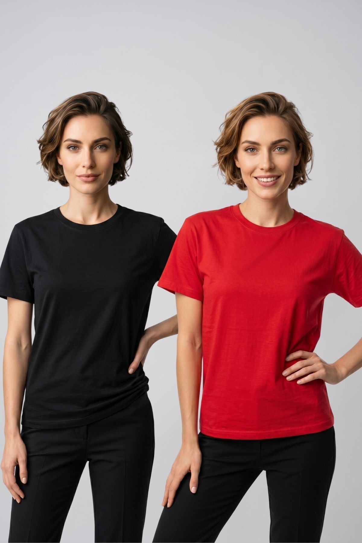 Kadın 2'li Paket Basic Bisiklet Yaka Kısa Kollu Tişört - Günlük Rahat Kesim T-Shirt