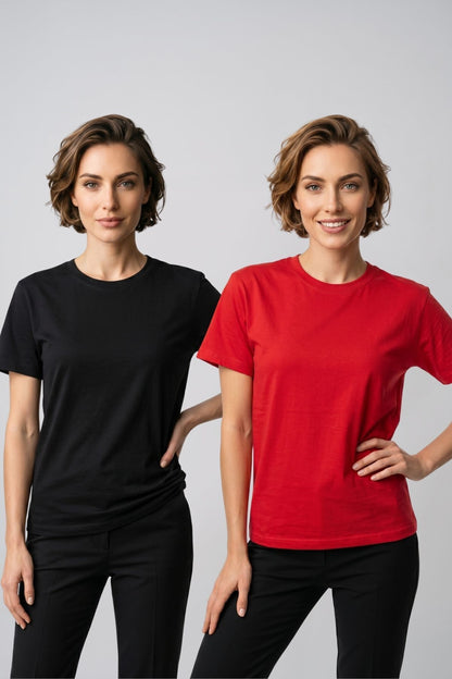 Kadın 2'li Paket Basic Bisiklet Yaka Kısa Kollu Tişört - Günlük Rahat Kesim T-Shirt