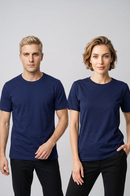 Çift Kombini 2'li Set Bisiklet Yaka Kısa Kollu Basic Tişört - Pamuklu Likralı Esnek Rahat Kesim Günlük Sevgili T-Shirt