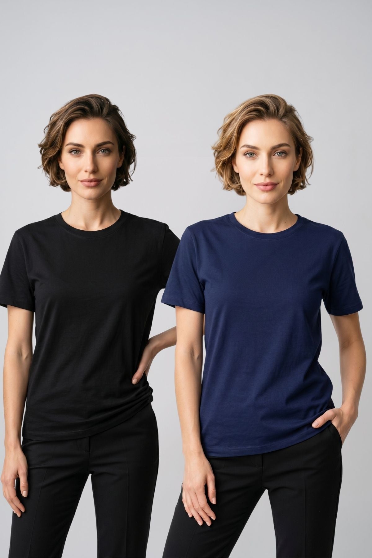 Kadın 2'li Paket Basic Bisiklet Yaka Kısa Kollu Tişört - Günlük Rahat Kesim T-Shirt
