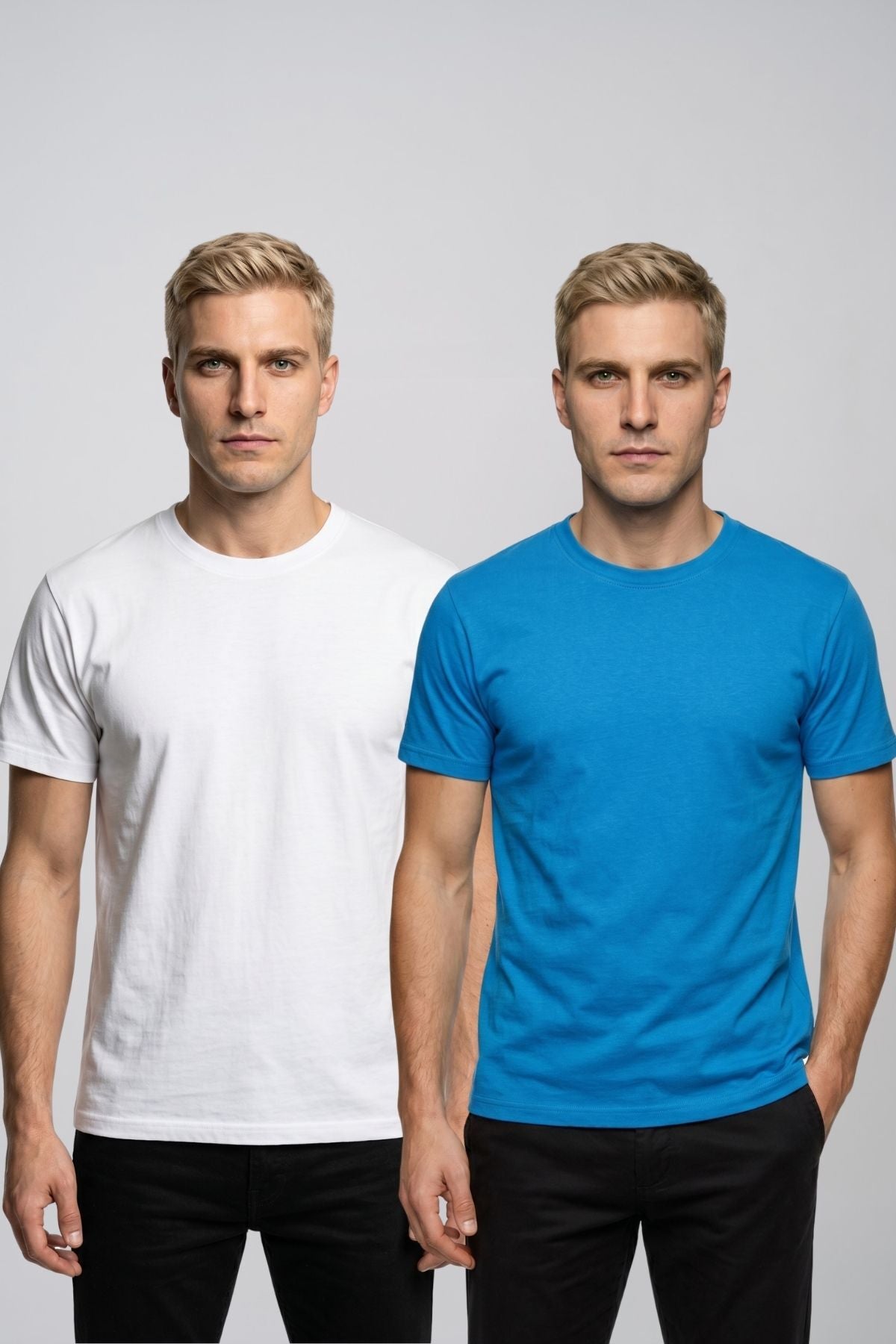 Avantajlı 2'li Paket Erkek Bisiklet Yaka Kısa Kollu Basic Tişört Günlük Spor T-Shirt Seti