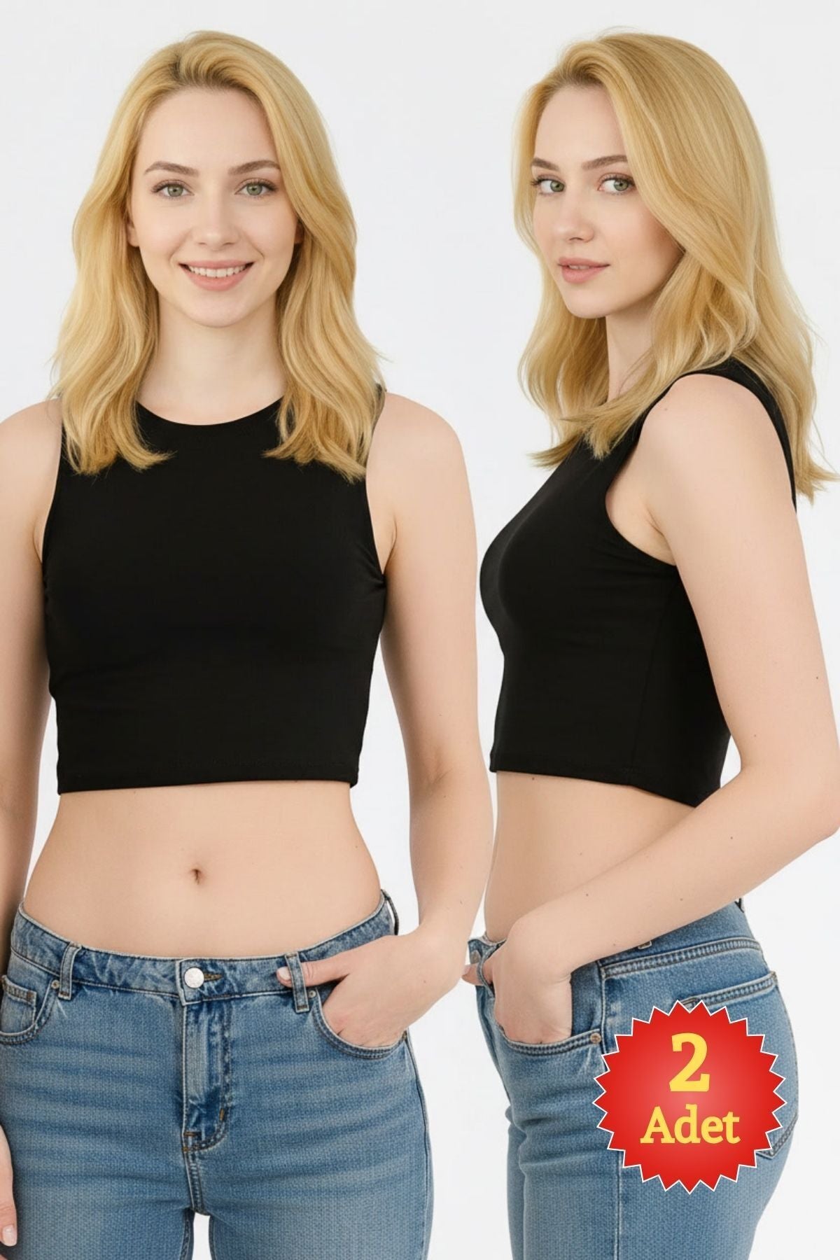 2'li Paket Kadın Kahverengi Bisiklet Yaka Kalın Askılı Esnek Basic Supreme Crop Top