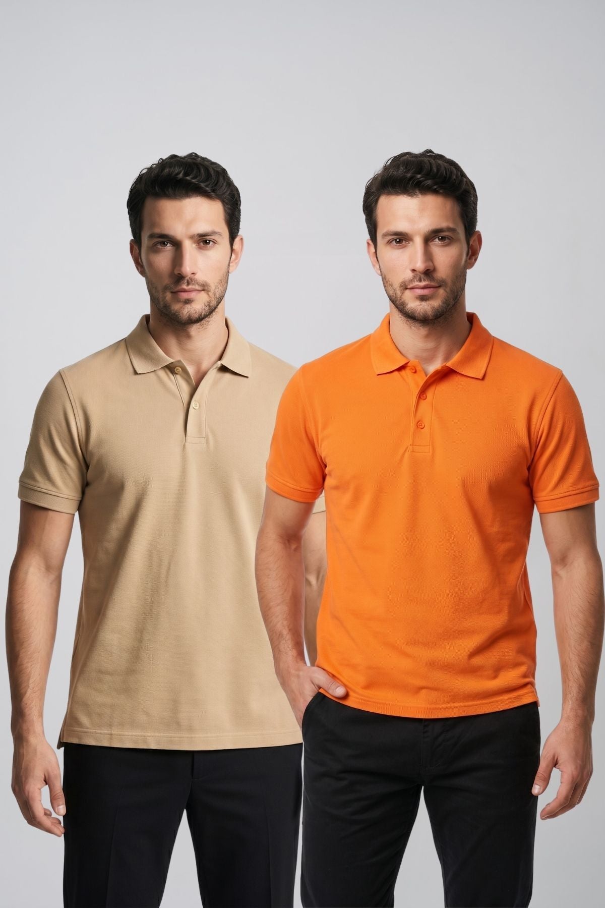 2'li Set Erkek Günlük Şık Polo Yaka Kısa Kollu Düğme Detaylı Rahat Kalıp Basic Yazlık Tişört Avantajlı Paket