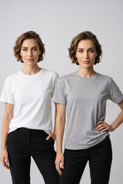 Kadın 2'li Paket Basic Bisiklet Yaka Kısa Kollu Tişört - Günlük Rahat Kesim T-Shirt