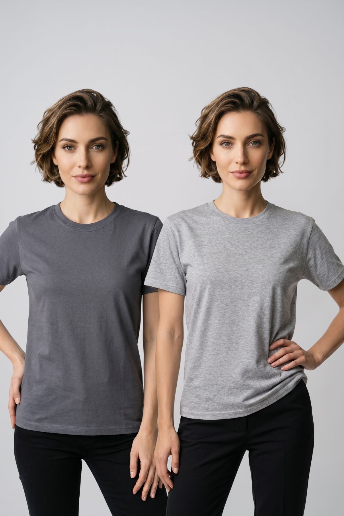 Kadın 2'li Paket Basic Bisiklet Yaka Kısa Kollu Tişört - Günlük Rahat Kesim T-Shirt