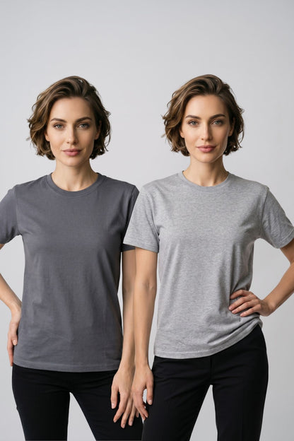 Kadın 2'li Paket Basic Bisiklet Yaka Kısa Kollu Tişört - Günlük Rahat Kesim T-Shirt