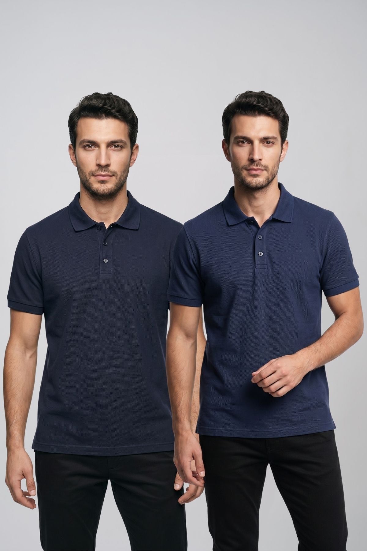 2'li Set Erkek Günlük Şık Polo Yaka Kısa Kollu Düğme Detaylı Rahat Kalıp Basic Yazlık Tişört Avantajlı Paket