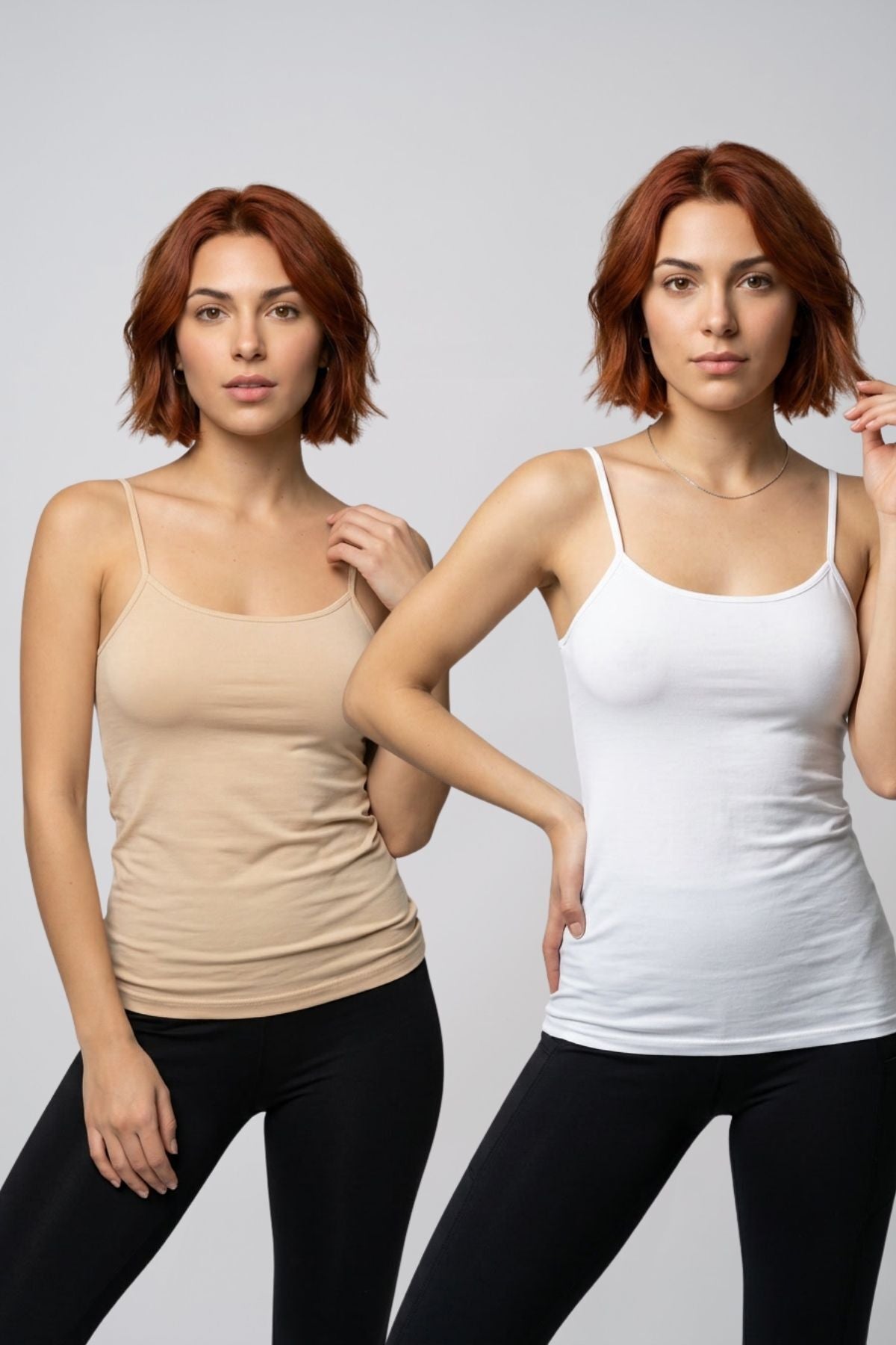 2'li Avantaj Paketi Kadın Pamuklu Kendinden Sütyenli İp Askılı Atlet Göğüs Pedli Kaplı Toparlayıcı Basic Bralet İç Giyim - BEYAZ-TEN - Görsel 1