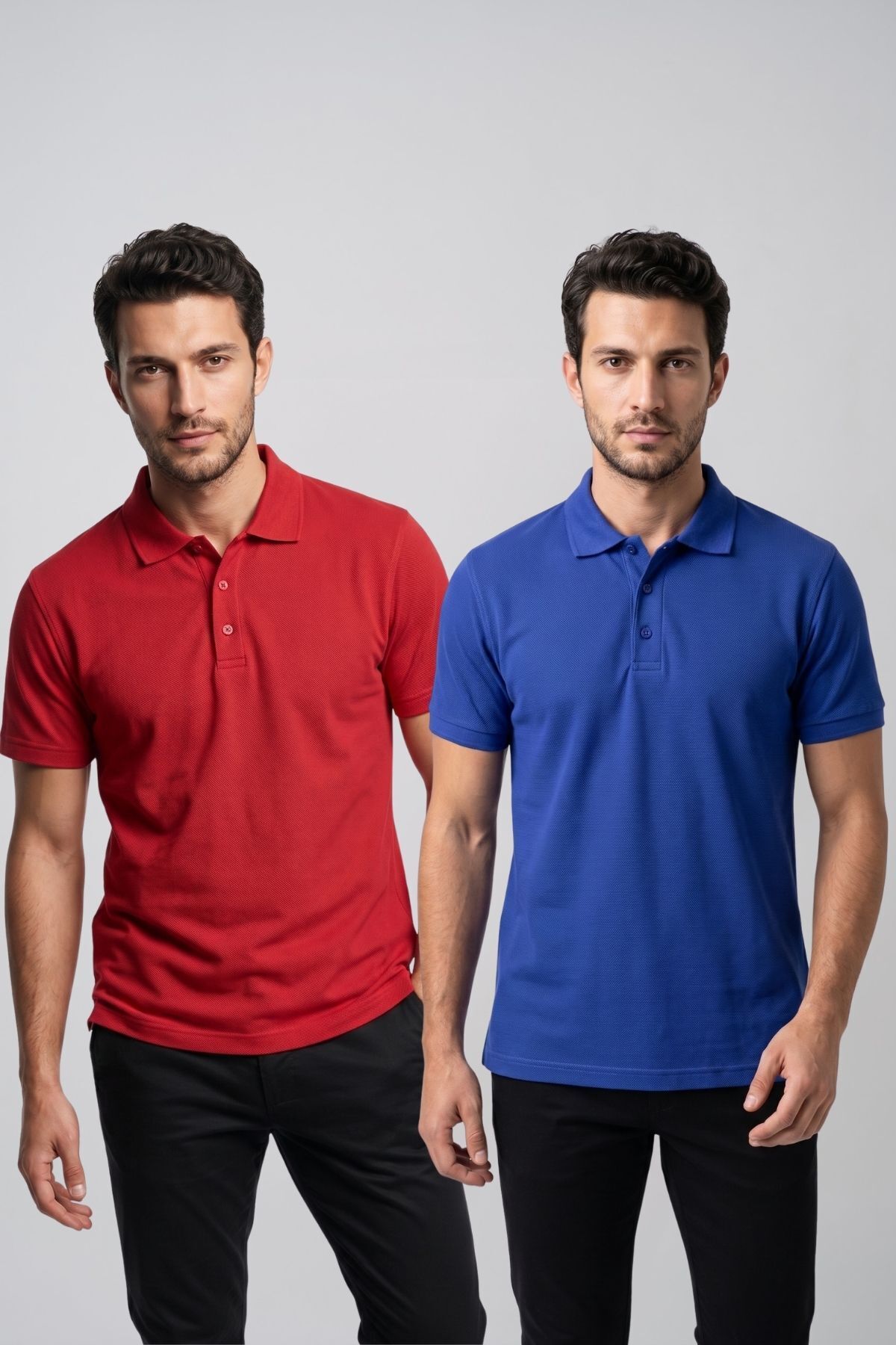 2'li Set Erkek Günlük Şık Polo Yaka Kısa Kollu Düğme Detaylı Rahat Kalıp Basic Yazlık Tişört Avantajlı Paket