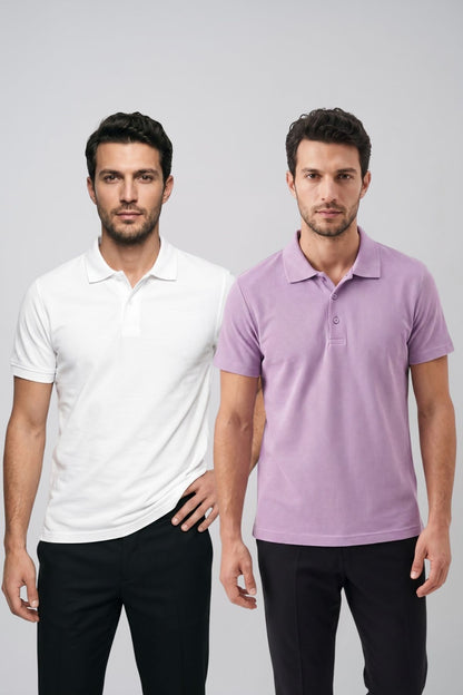 2'li Set Erkek Günlük Şık Polo Yaka Kısa Kollu Düğme Detaylı Rahat Kalıp Basic Yazlık Tişört Avantajlı Paket