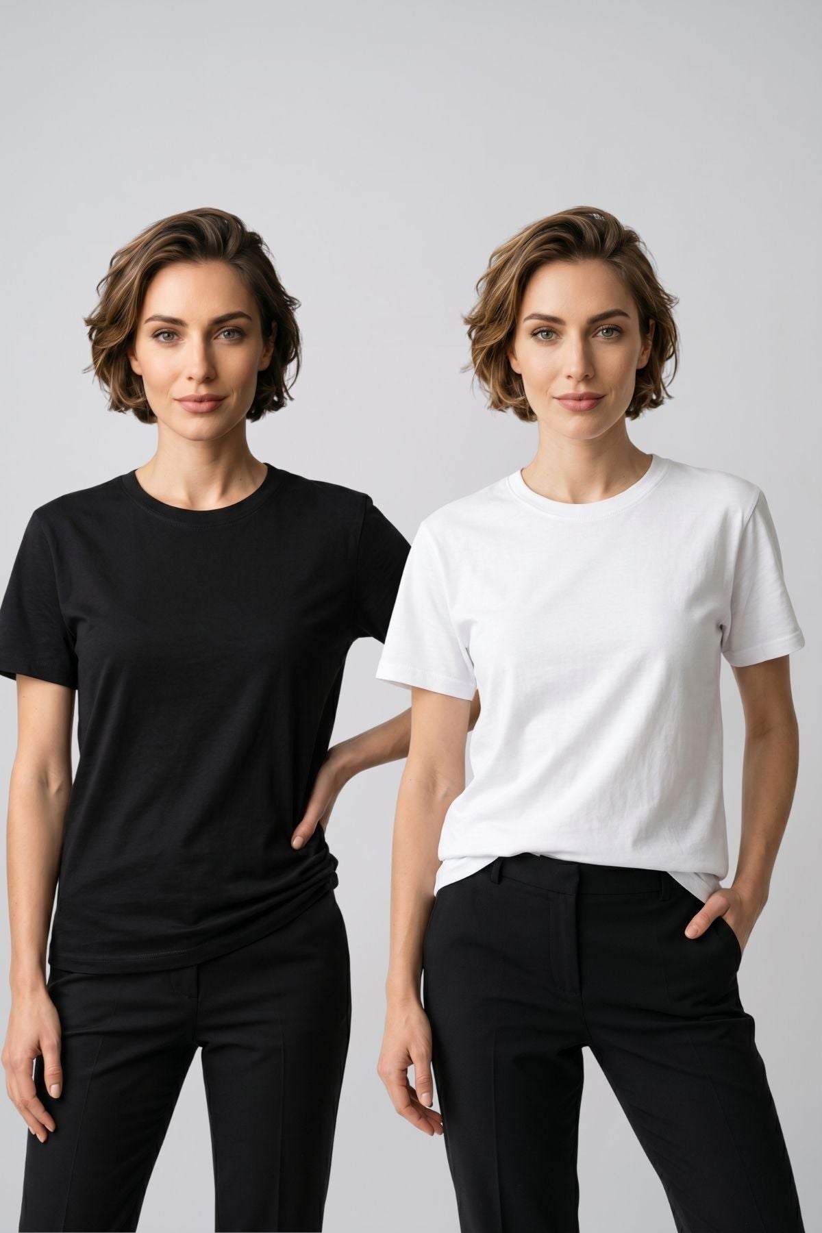 Kadın 2'li Paket Basic Bisiklet Yaka Kısa Kollu Tişört - Günlük Rahat Kesim T-Shirt