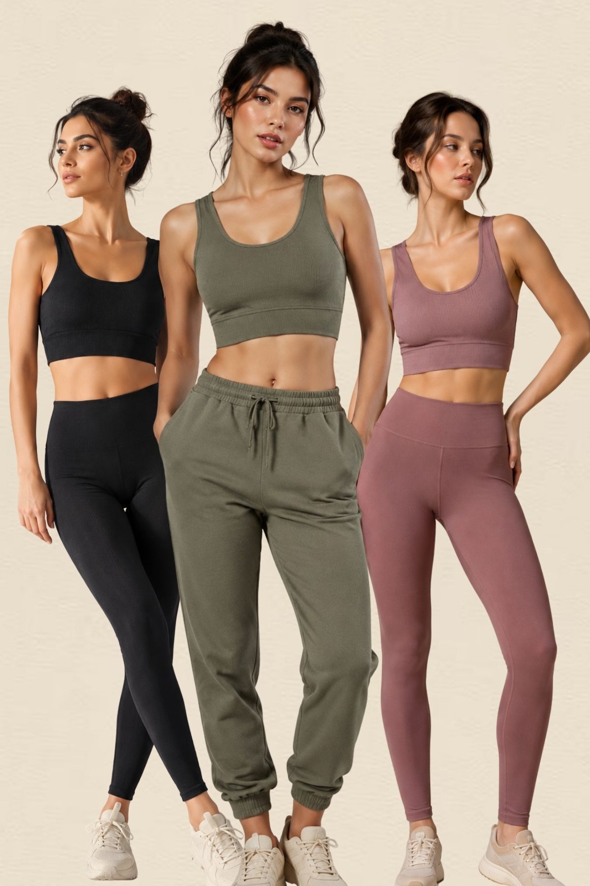 Kadın 3'lü Paket Kalın Askılı Toparlayıcı Pedli Fitilli Dalgıç Kaşkorse Spor Sütyeni Bralet Esnek Rahat Günlük Yoga Fitness Pilates Destekli Dikişsiz Görünüm Crop Top Askılı Spor Üst