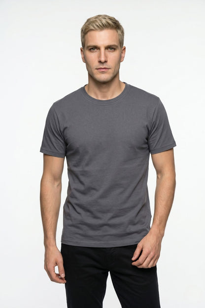 Erkek Bisiklet Yaka Kısa Kollu Basic Tişört Günlük Rahat Esnek Spor T-Shirt Pamuklu Likralı
