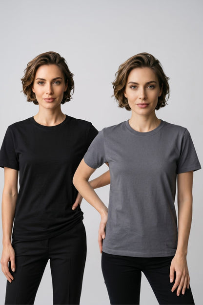 Kadın 2'li Paket Basic Bisiklet Yaka Kısa Kollu Tişört - Günlük Rahat Kesim T-Shirt