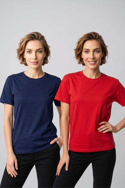 Kadın 2'li Paket Basic Bisiklet Yaka Kısa Kollu Tişört - Günlük Rahat Kesim T-Shirt