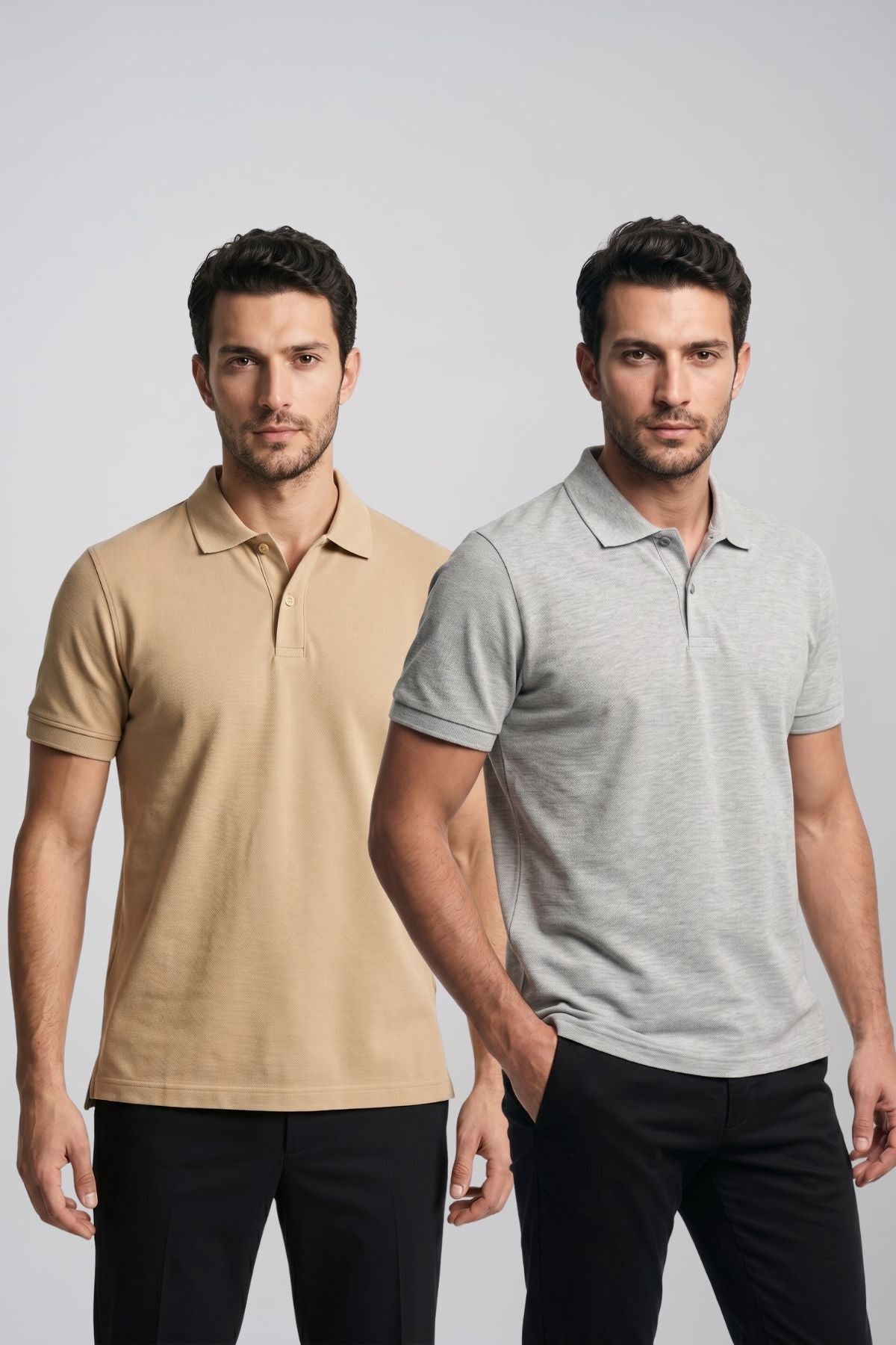 2'li Set Erkek Günlük Şık Polo Yaka Kısa Kollu Düğme Detaylı Rahat Kalıp Basic Yazlık Tişört Avantajlı Paket
