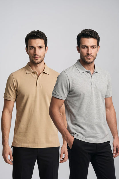 2'li Set Erkek Günlük Şık Polo Yaka Kısa Kollu Düğme Detaylı Rahat Kalıp Basic Yazlık Tişört Avantajlı Paket