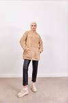 Yarım Fermuarlı Peluş Sweatshirt - Camel